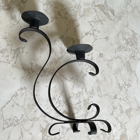 Vintage Black Wrought Iron Double Candlestick Holder Scroll Decor candleholder - Picture 4 of 12